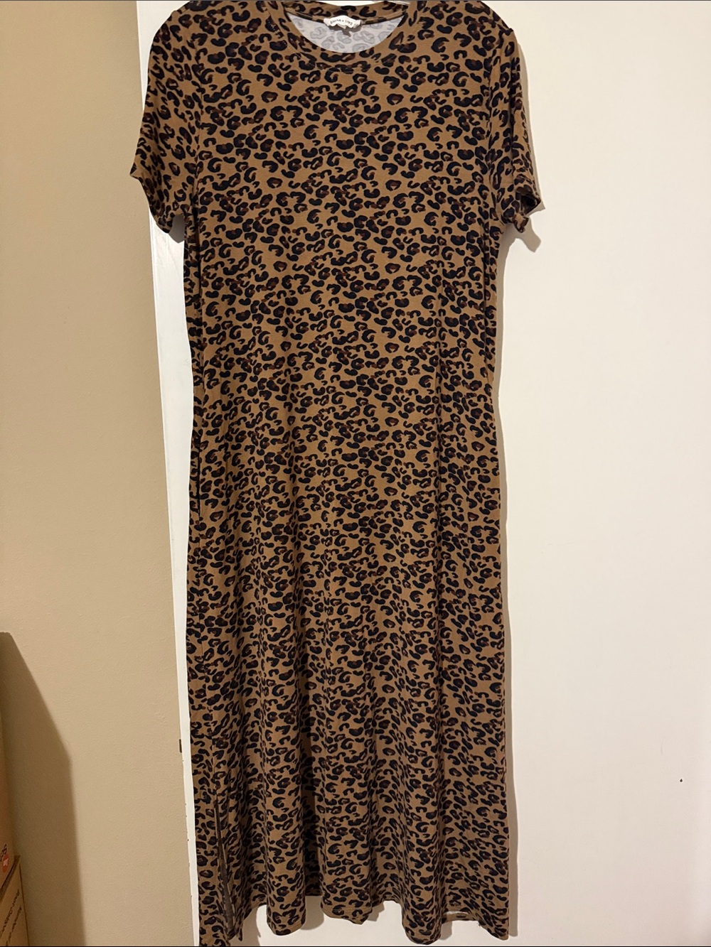 SUGAR + L!PS Leopard Print Short-Sleeve Maxi Dress in Brown